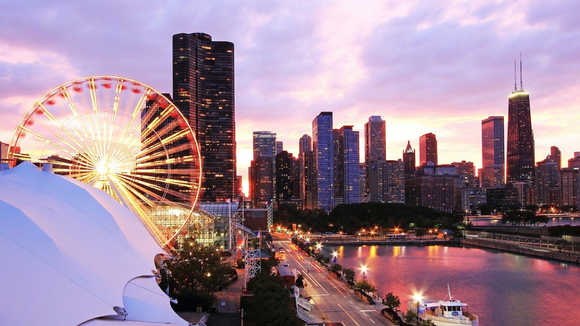 Chicago, Navy Pier, Centennial Wheel, Vergnügungspark, Attraktionen, 1920x1080 Full HD Desktop