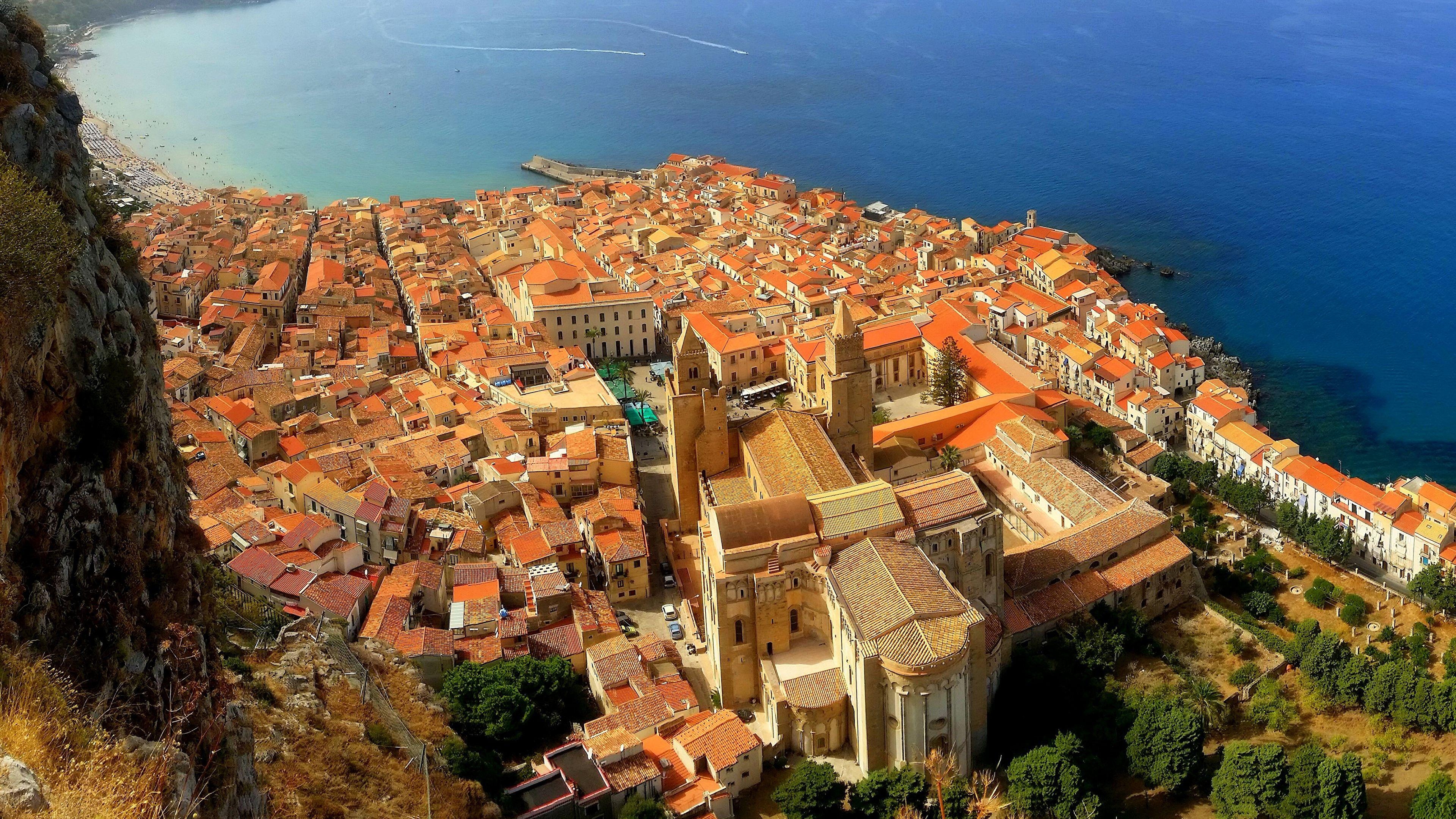 Cefalù, Sizilien, Italien, Aus der Vogelperspektive, Städte, 3840x2160 4K Desktop