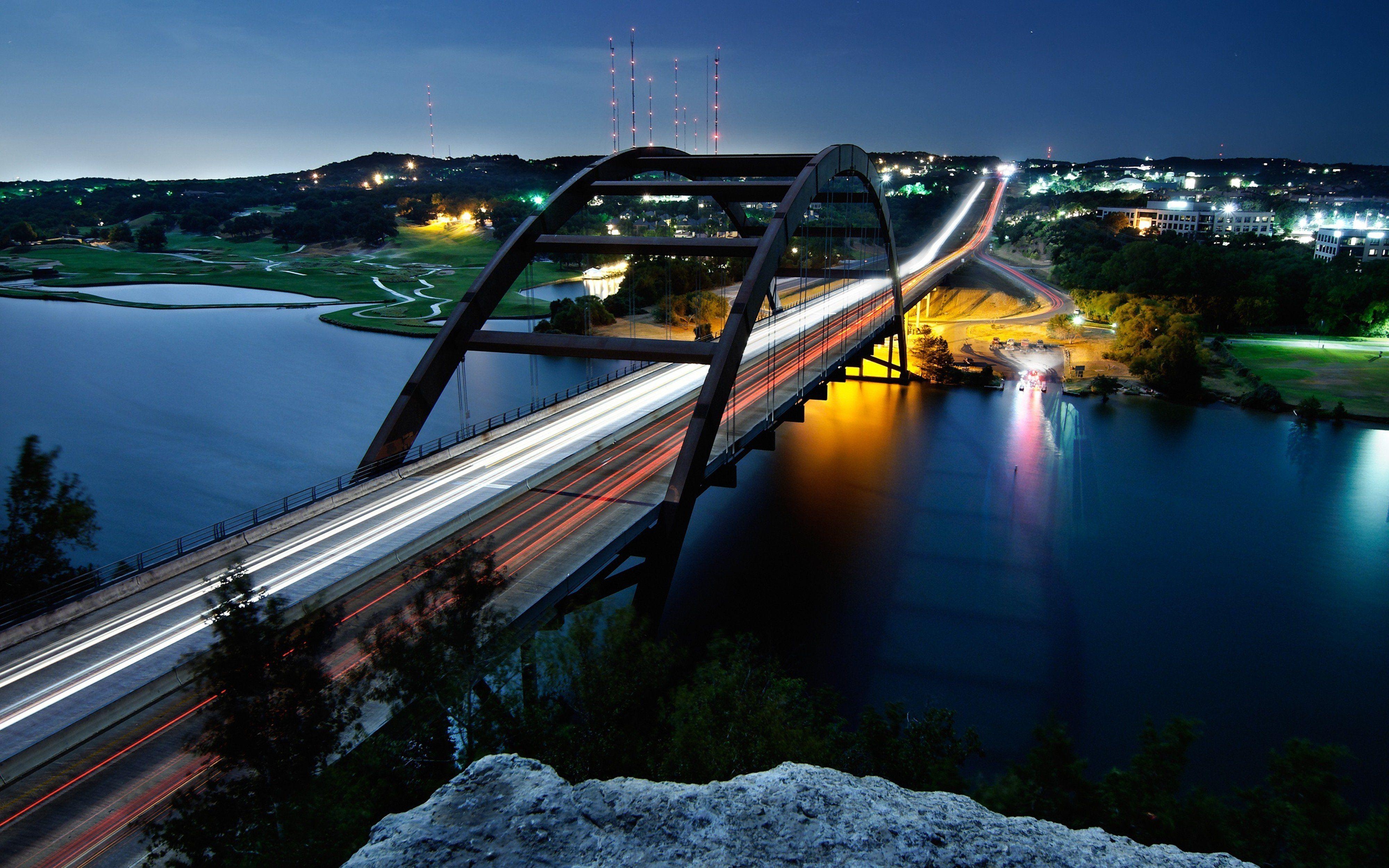 Pennybacker Brücke, Austin, Stadtansicht, Nacht, Wallpaper, 4000x2500 4K Desktop