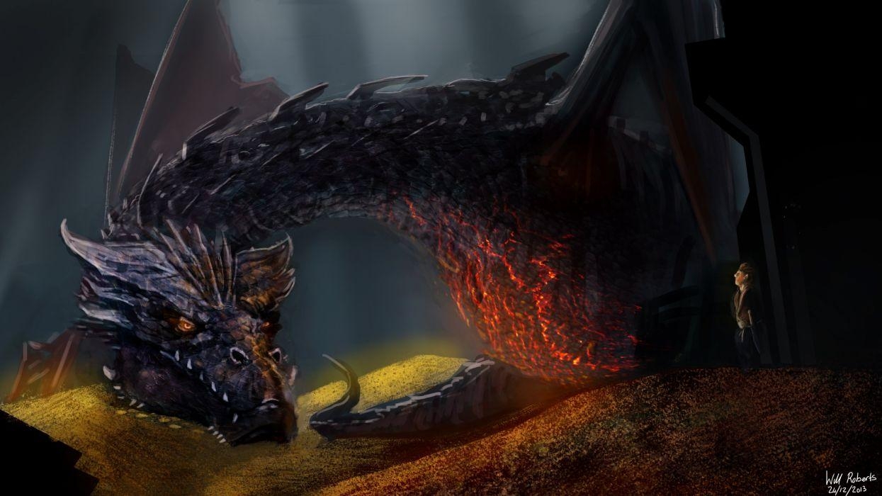 Smaug, Bilbo, Fan Art, Hobbit, Drache, 1250x700 HD Desktop