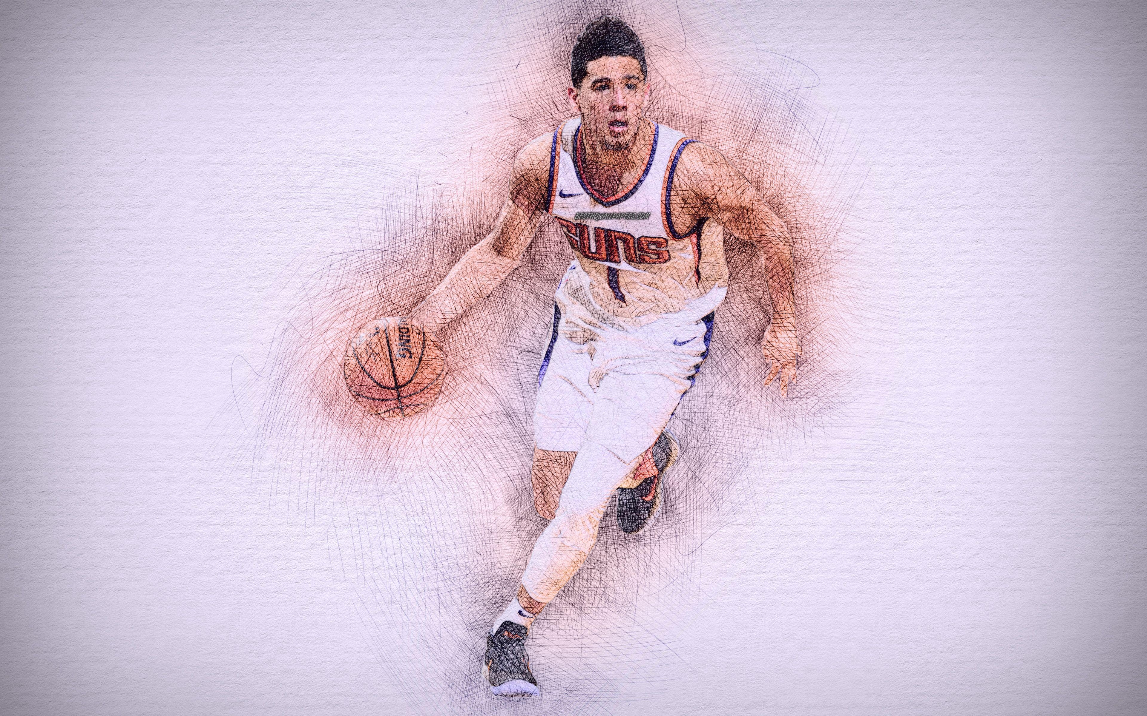 Devin Booker, 4K, Basketballstars, Phoenix, dynamisch, 3840x2400 4K Desktop