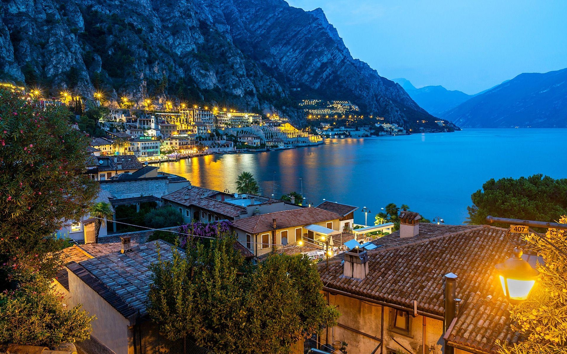 Limone sul Garda, Abend, Sonnenuntergang, Stadtlandschaft, Lombardei, 1920x1200 HD Desktop