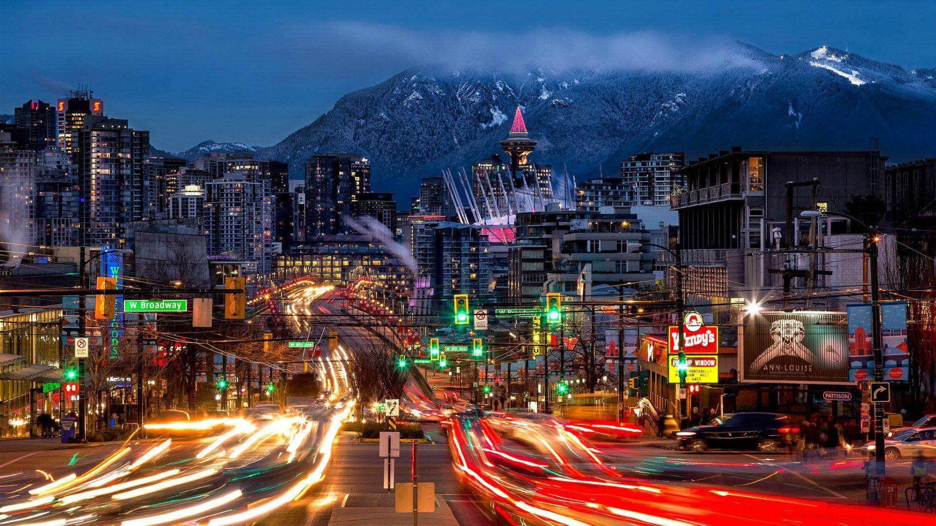 Vancouver Nachtansicht, Kanada, HD, Stadt Lichter, Skyline, 1920x1080 Full HD Desktop