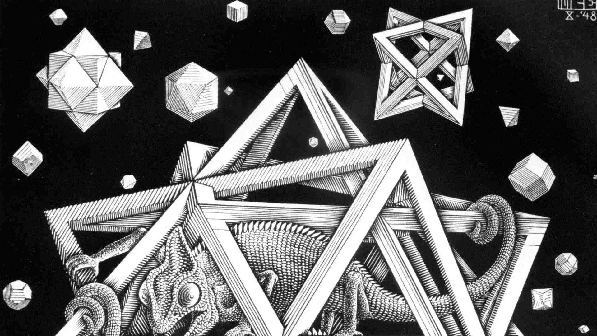 M.C. Escher, Kunstwerk, Geometrie, niederländischer Künstler, Zeichnung, 1920x1080 Full HD Desktop