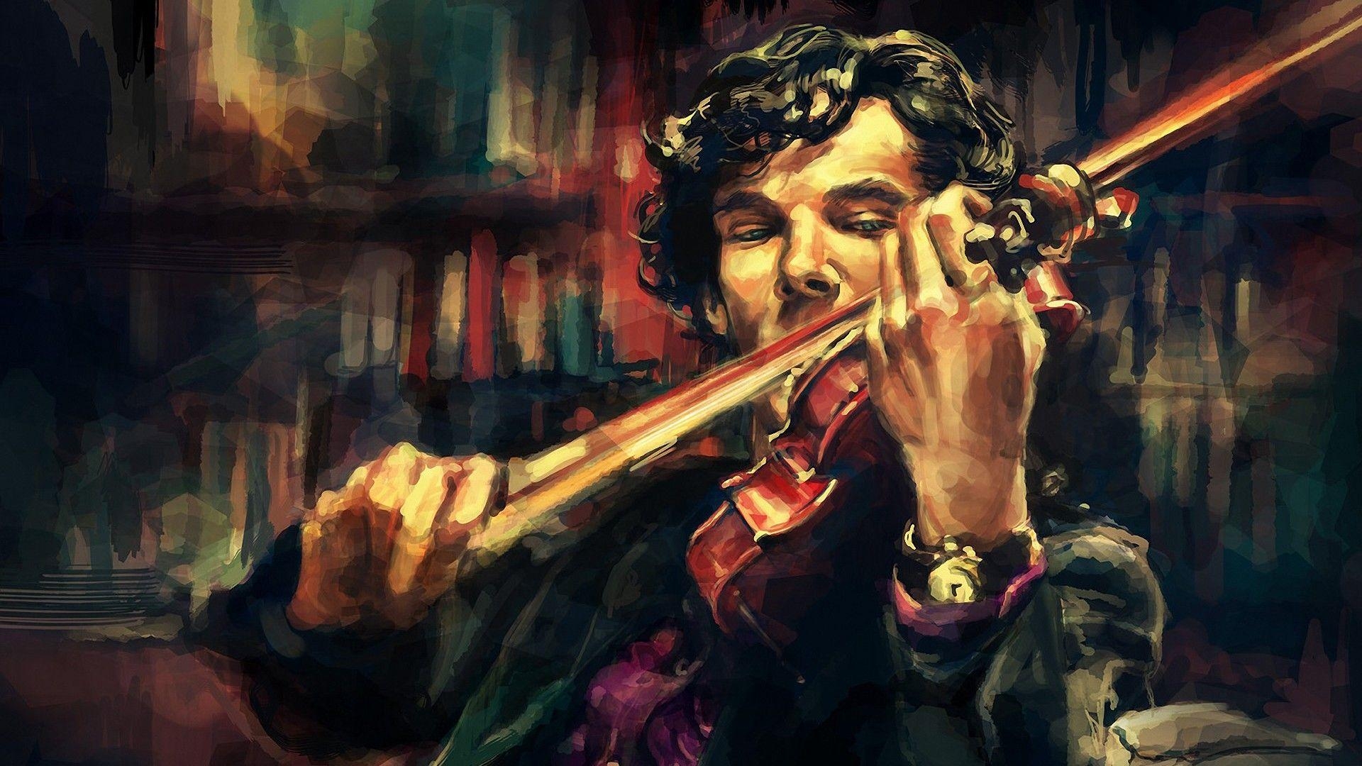 Sherlock Holmes, Geige, Benedict Cumberbatch, TV-Serie, Detektiv, 1920x1080 Full HD Desktop