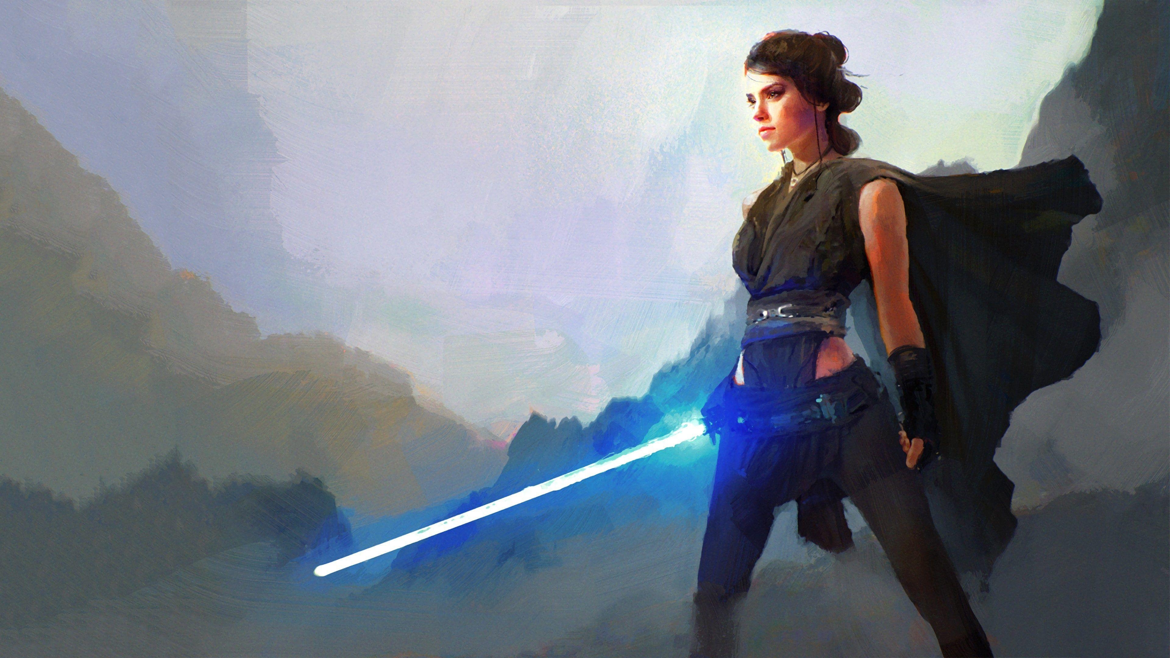 Rey, Star Wars, Letzte Jedi, Kunst, 4K, 3840x2160 4K Desktop