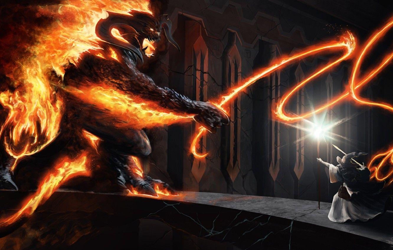 Der Herr der Ringe, Balrog, Moria, Gandalf, Fantasy, 1340x850 HD Desktop