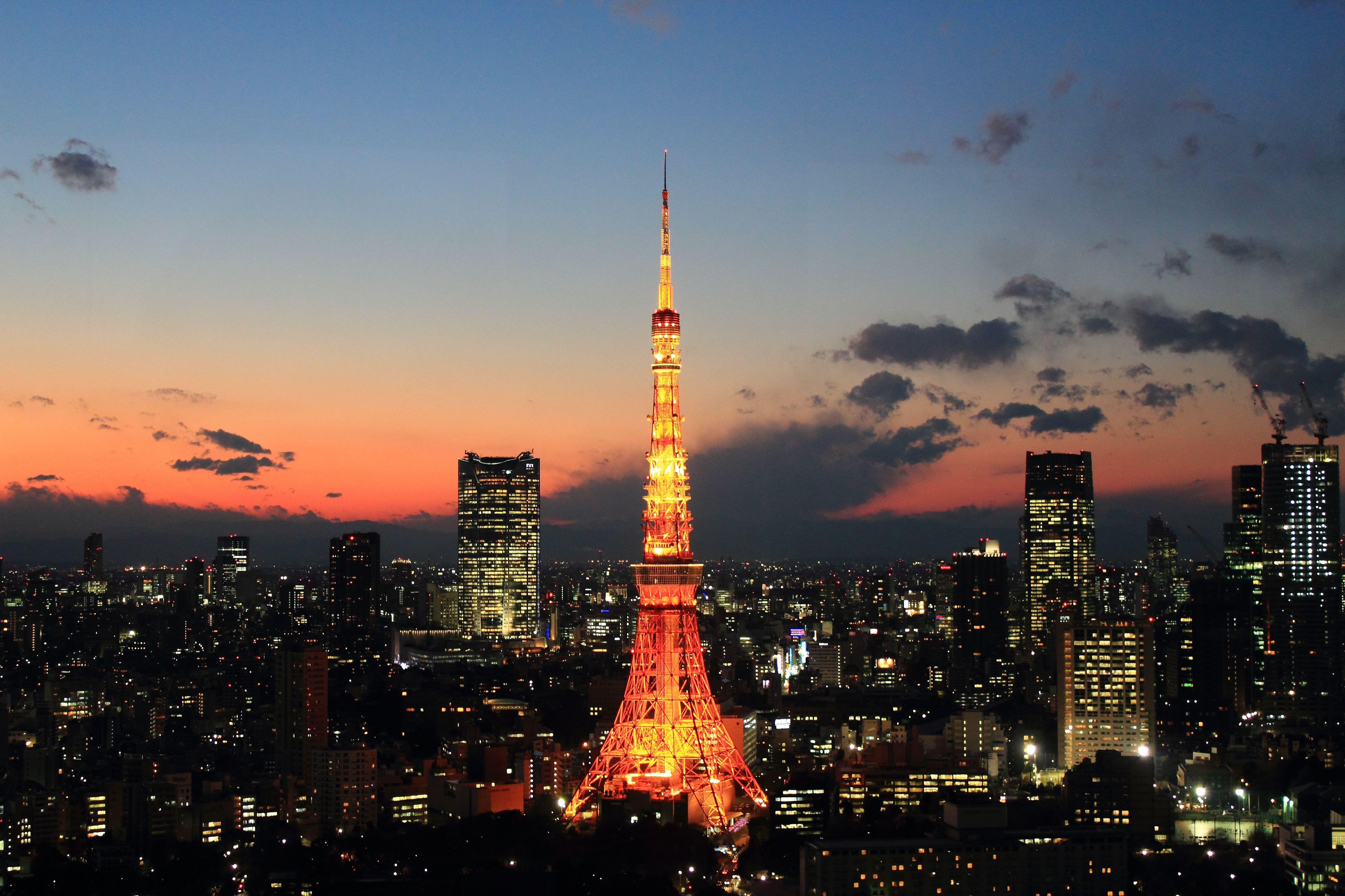 Tokyo Tower, Sonnenuntergang, Japan, Stadtlichter, Architektur, 5190x3460 4K Desktop