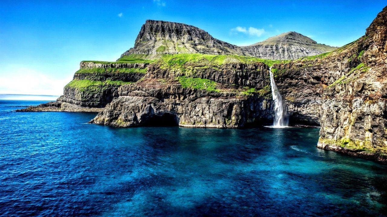 Gasadalur, Wasserfall, Färöer-Inseln, Dänemark, Landschaft, 1280x720 HD Desktop