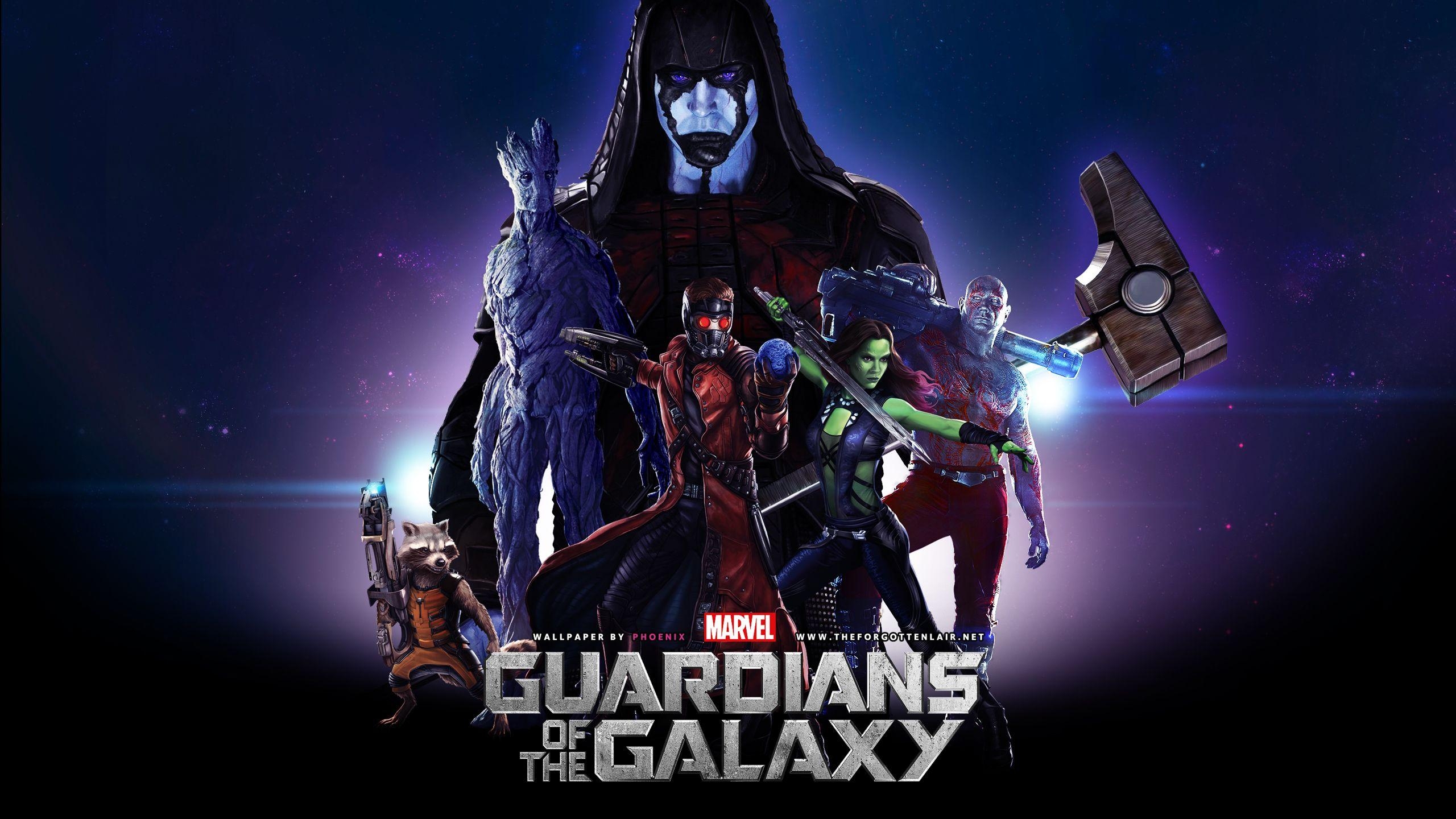 Guardians of the Galaxy, Raccoon, Gamora, Drax, Star-Lord, 2560x1440 HD Desktop