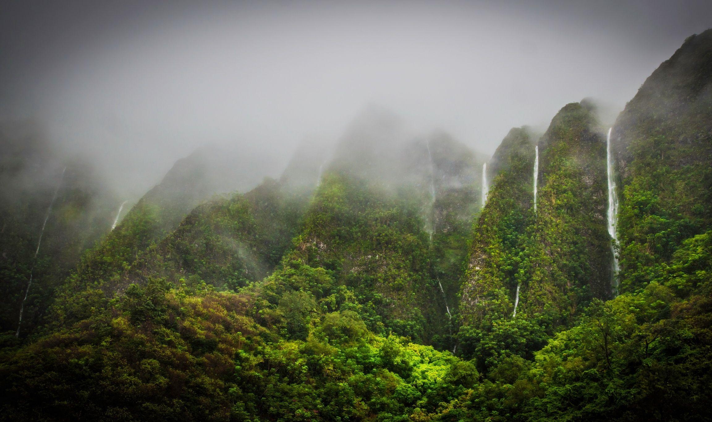 Wasserfälle, Tropen, Berge, Dschungel, Oahu, 2310x1370 HD Desktop