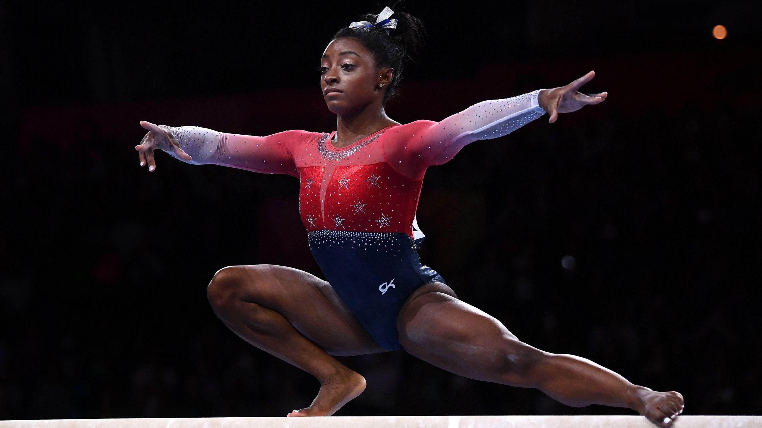 Simone Biles, dekorierte Turnerin, weltweit, Höhepunkt, Gymnastik, 2560x1440 HD Desktop