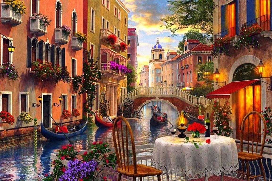 Venedig, Häuser, Kunstwerk, Blumen, Reisen, 1160x770 HD Desktop