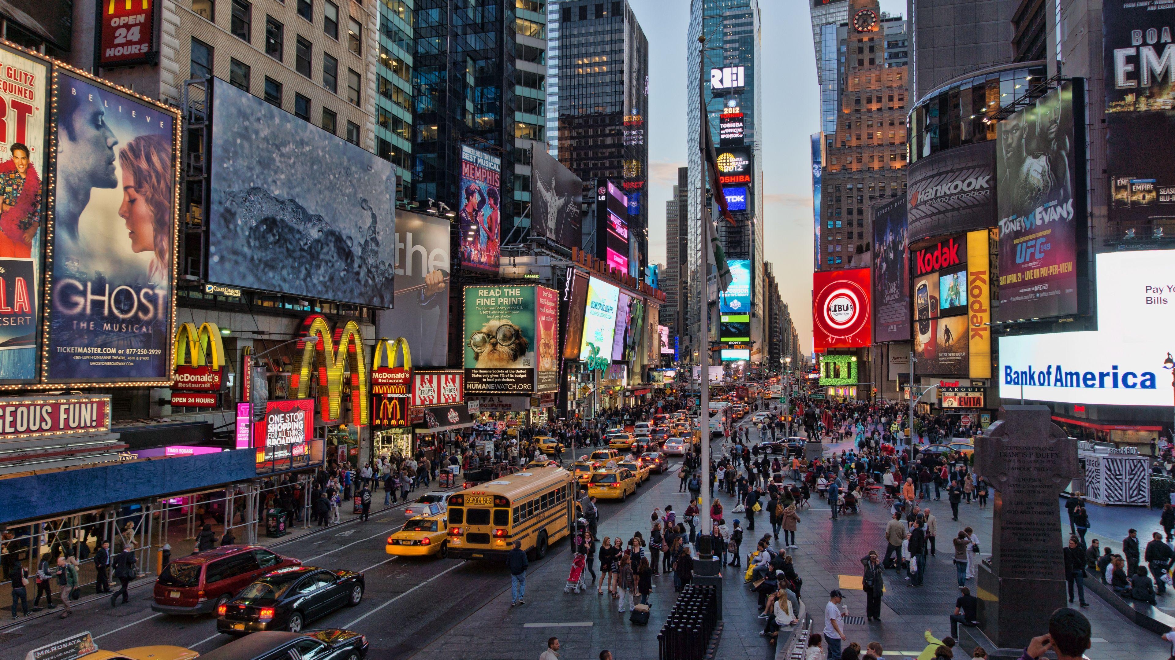 Times Square, HD Hintergrund, Reise, Stadtbild, Nacht, 3840x2160 4K Desktop