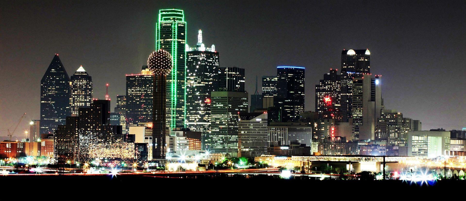 Dallas, Skyline, Hintergrund, Großstadt, Nacht, 1920x830 Dual Screen Desktop