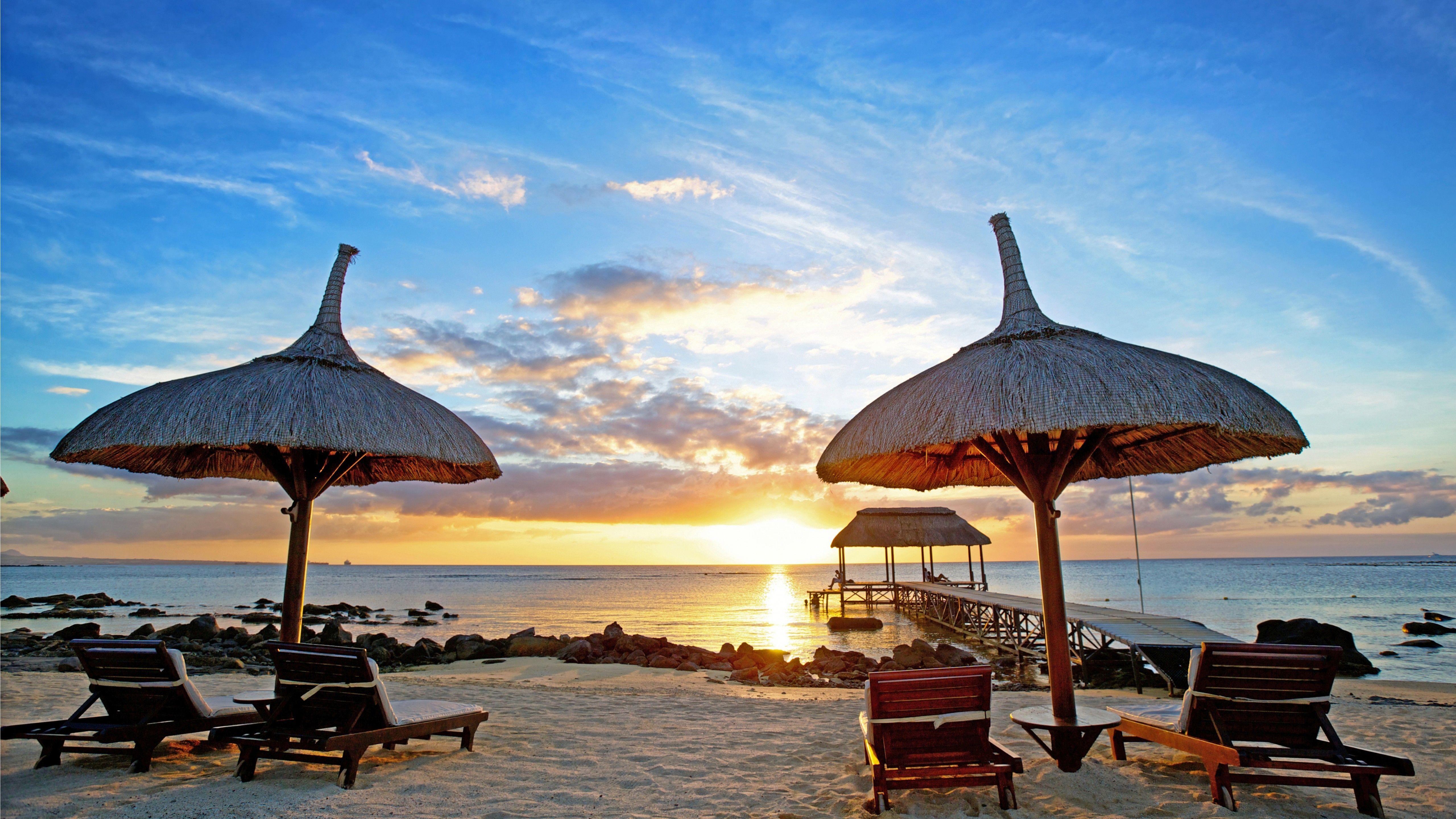 Mauritius, Sonnenuntergang, Indischer Ozean, Strand, Sand, 5120x2880 4K Desktop