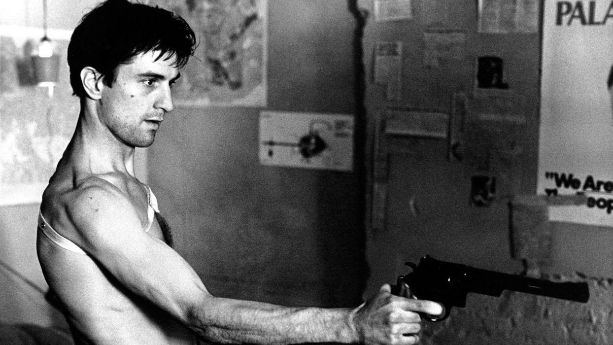 Taxi Driver, Robert De Niro, Schwarz-Weiß, Revolver, Kultfilm, 1250x700 HD Desktop