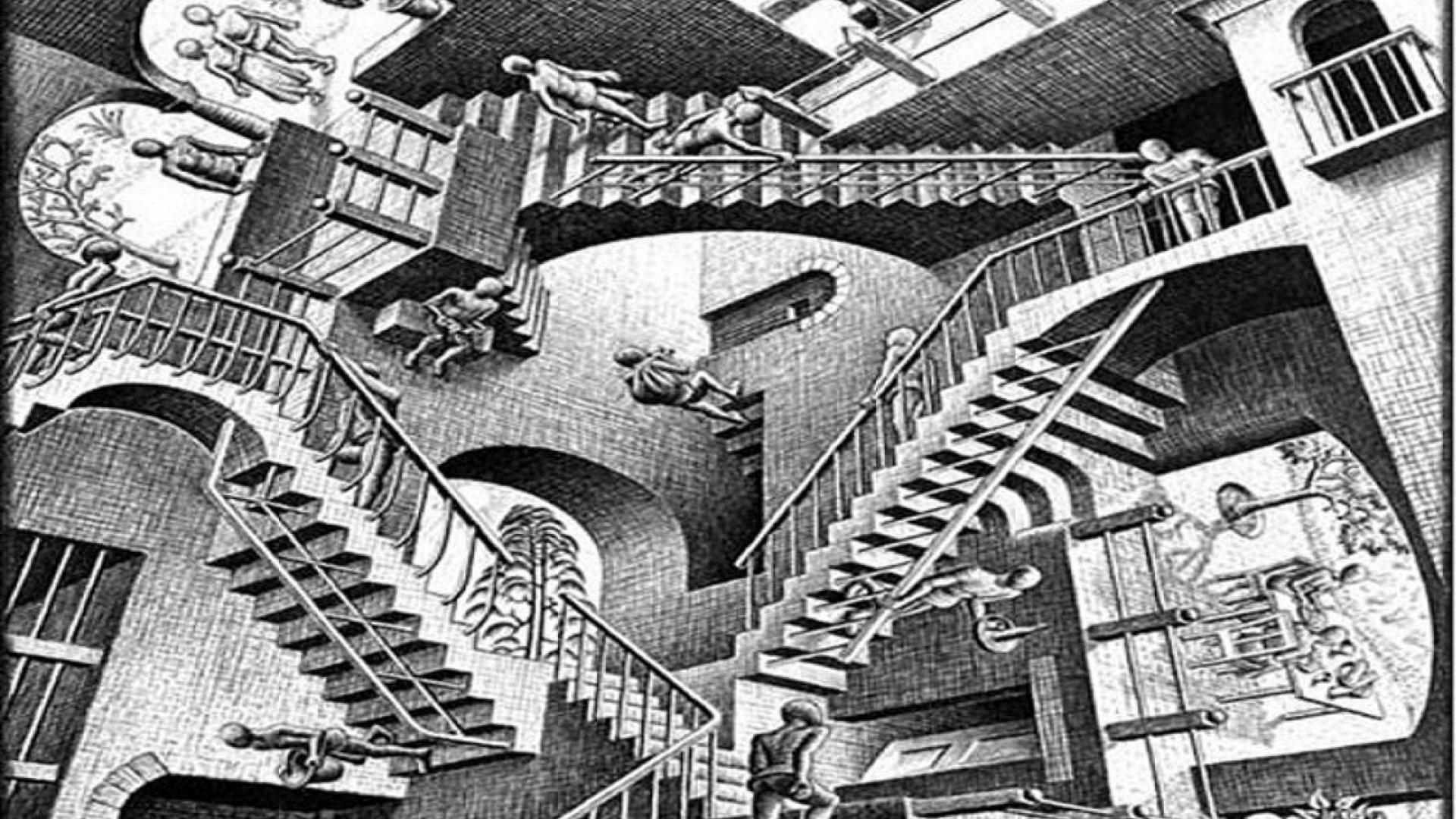 Escher, Relativität, abstrakt, Treppen, HD, 1920x1080 Full HD Desktop