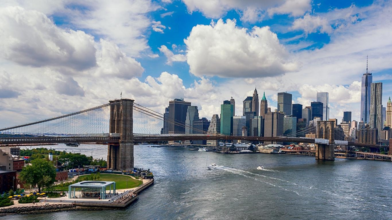 New York City, USA, Brücken, Himmel, Stadtleben, 1370x770 HD Desktop