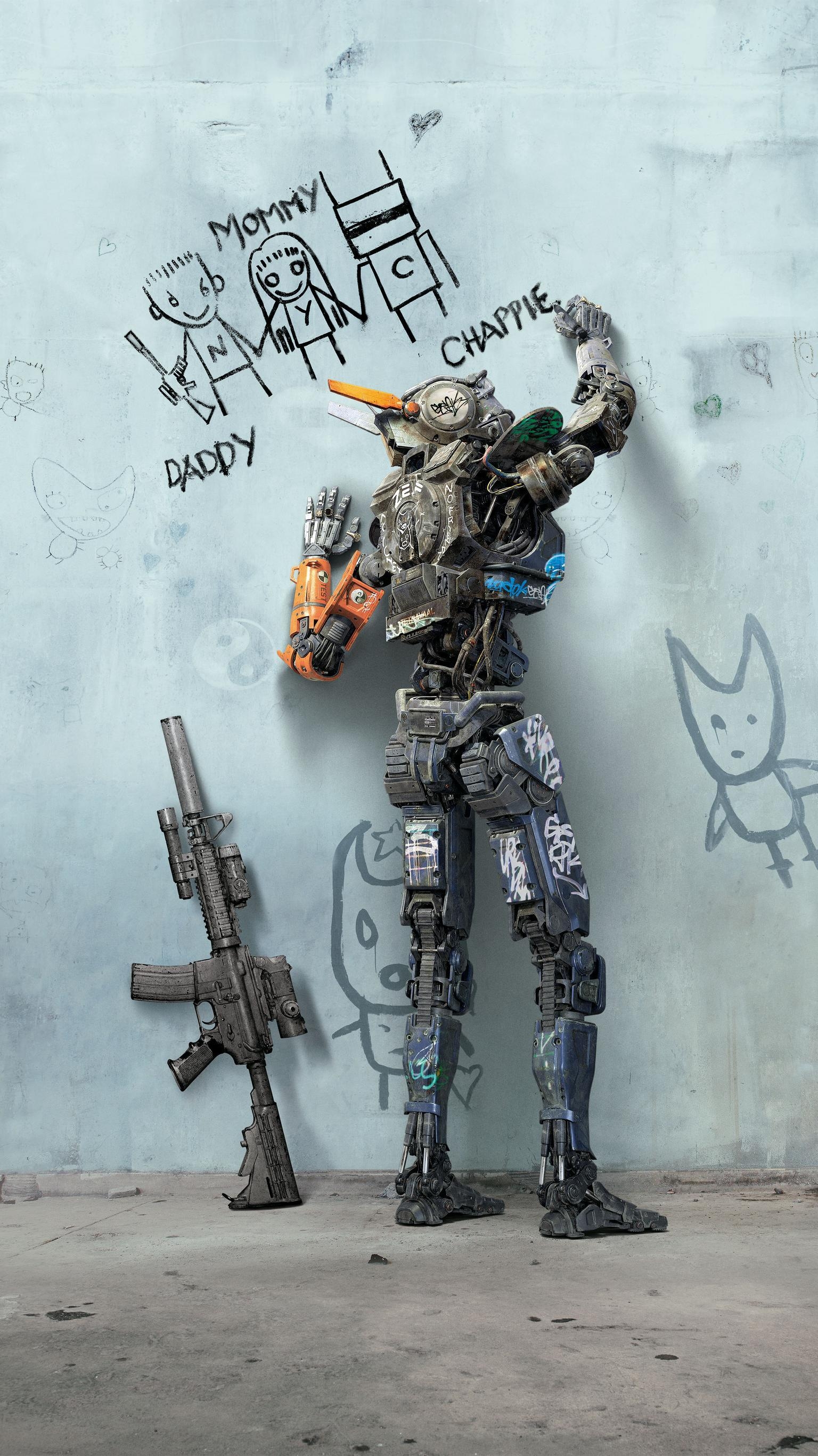 Chappie Film, 2015, Handy, Hintergrund, Science-Fiction, 1540x2740 HD Handy