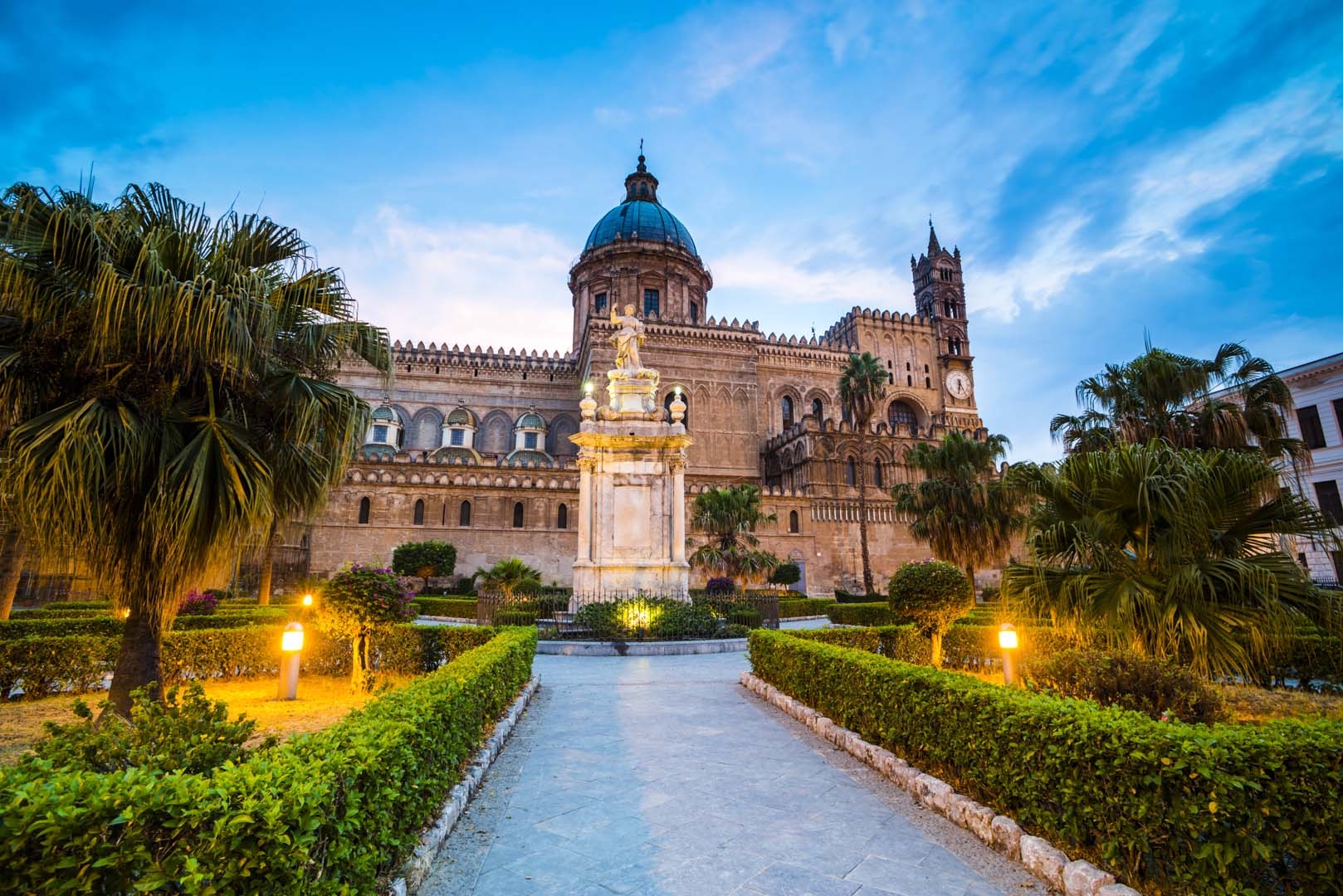 Palermo Nachtansicht, Kathedrale, Sizilien, Italien, Beleuchtung, 1620x1080 HD Desktop