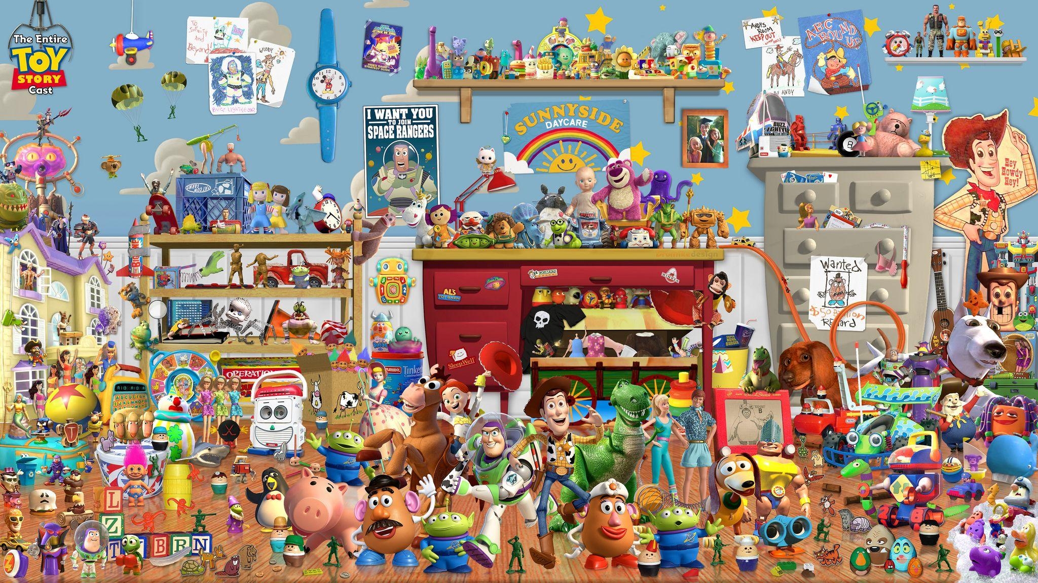 Toy Story, gesamte Besetzung, Disney, Cartoon, Abenteuer, 2050x1160 HD Desktop