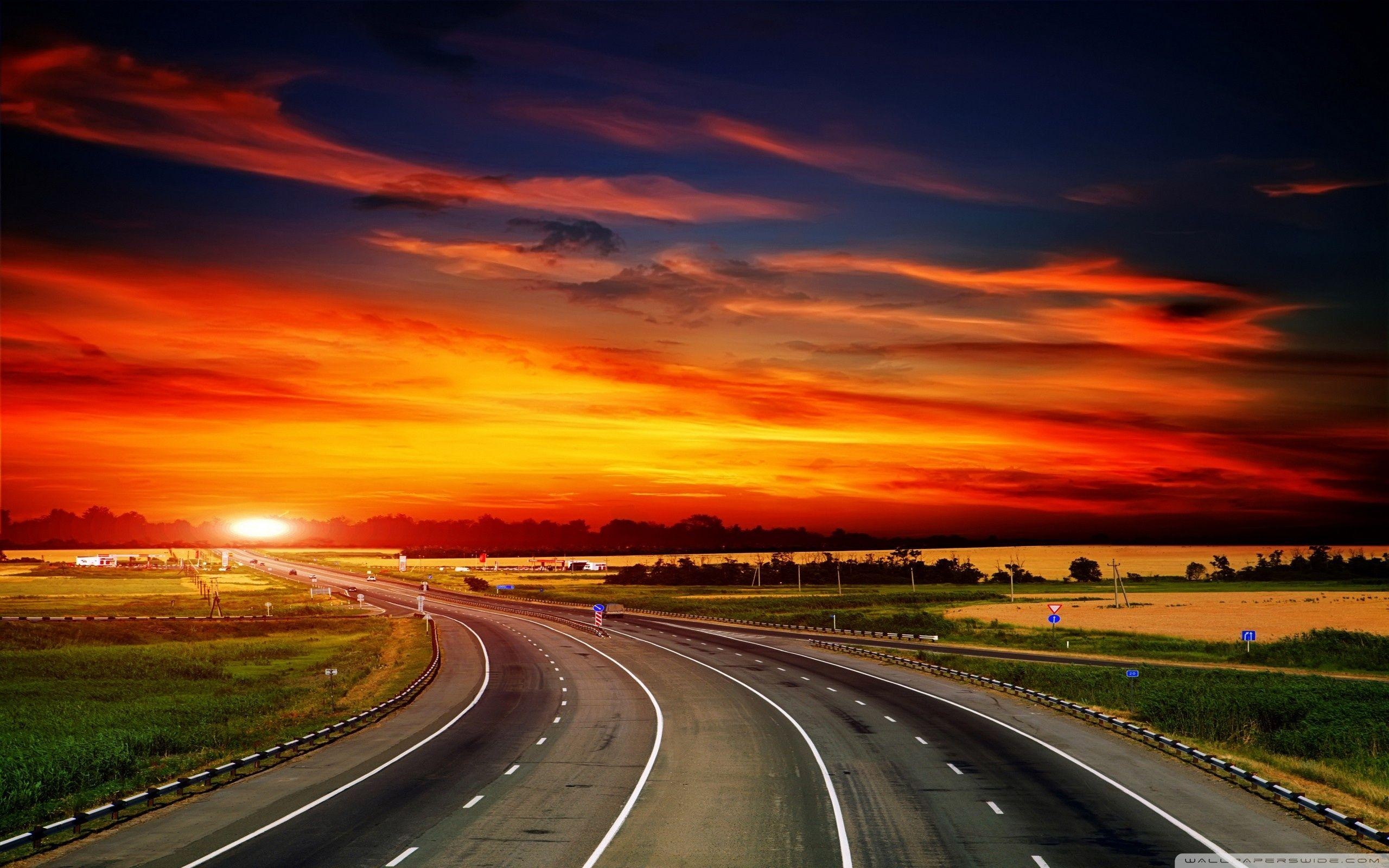 Autobahn, Sonnenuntergang, 4K, UHD, Landschaft, 2560x1600 HD Desktop