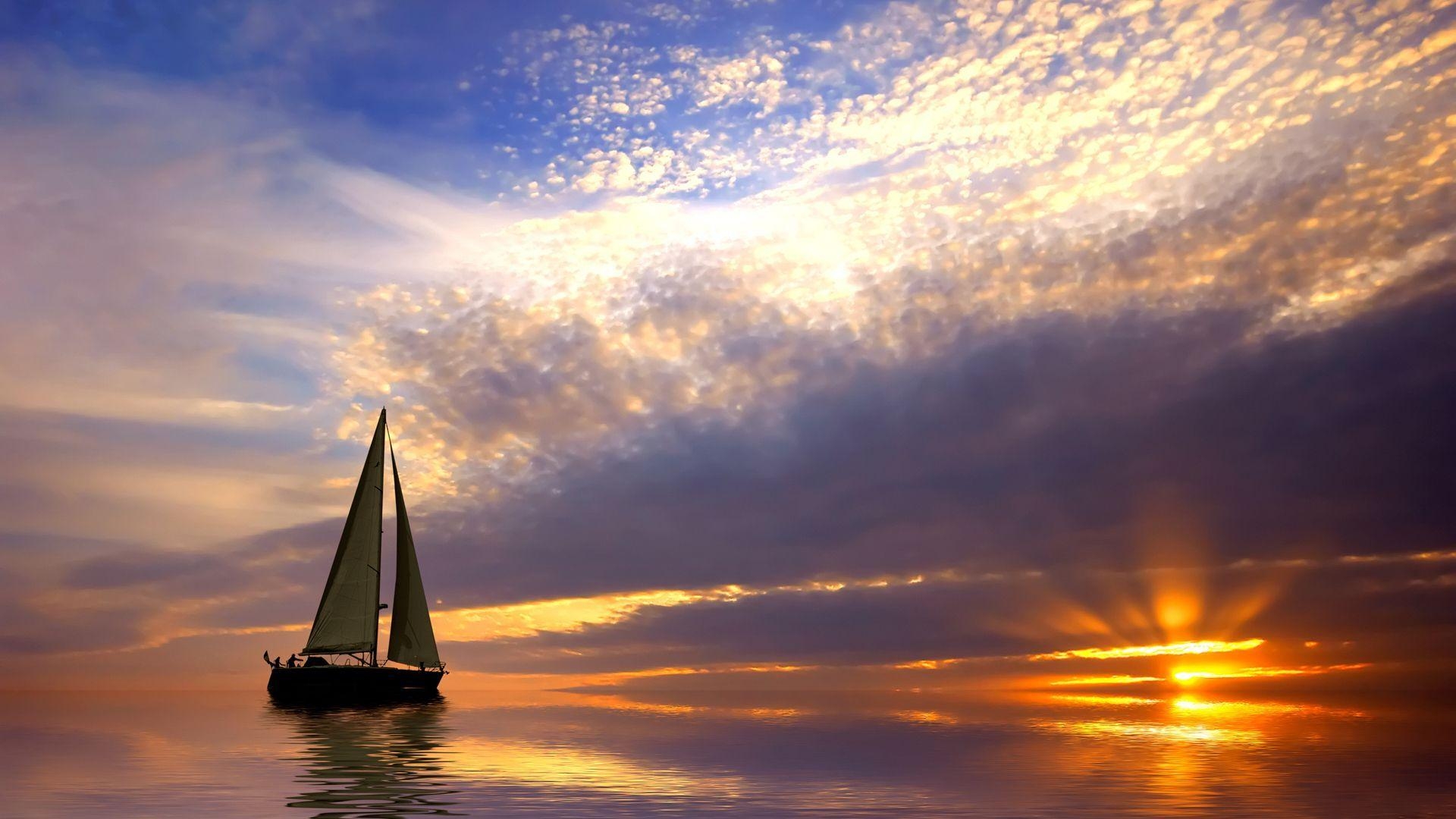 Segeln, Sonnenuntergang, Meer, Segelboot, Sport, 1920x1080 Full HD Desktop