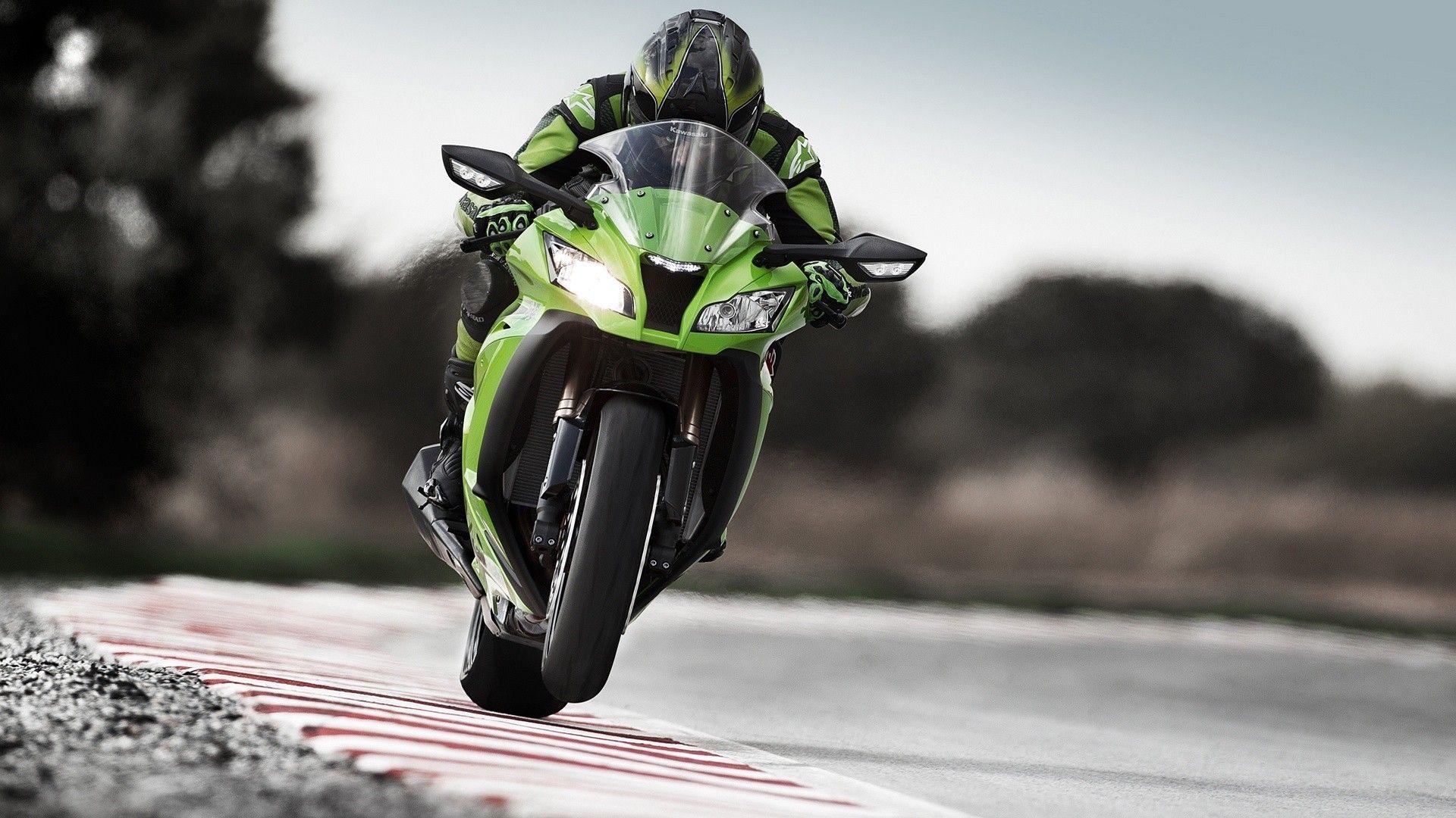 Kawasaki Ninja, Athlet, Grün, Motorrad, Expressiv, 1920x1080 Full HD Desktop