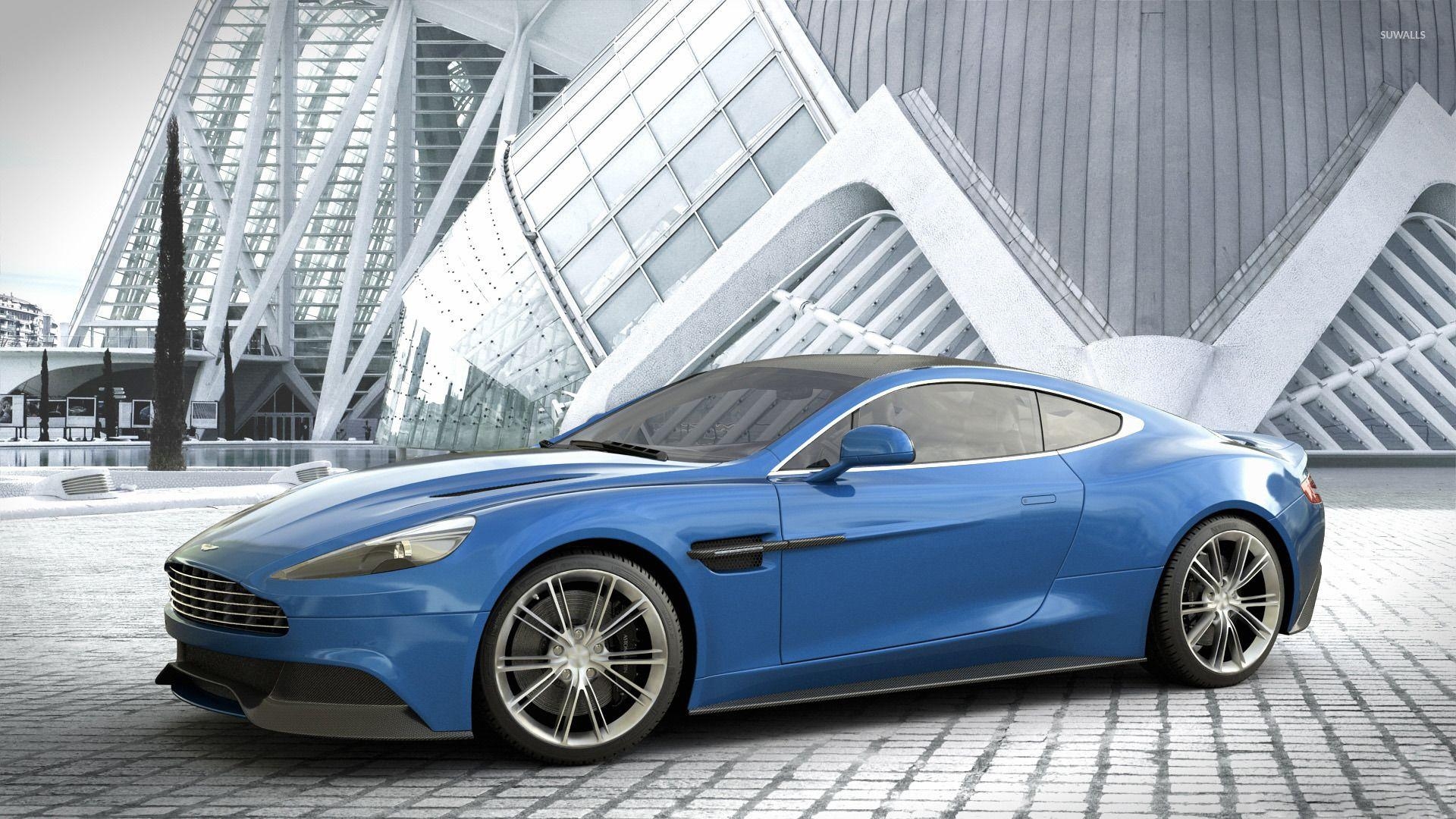 Blauer Aston Martin, Vanquish, Seitenansicht, Auto, Hintergrund, 1920x1080 Full HD Desktop