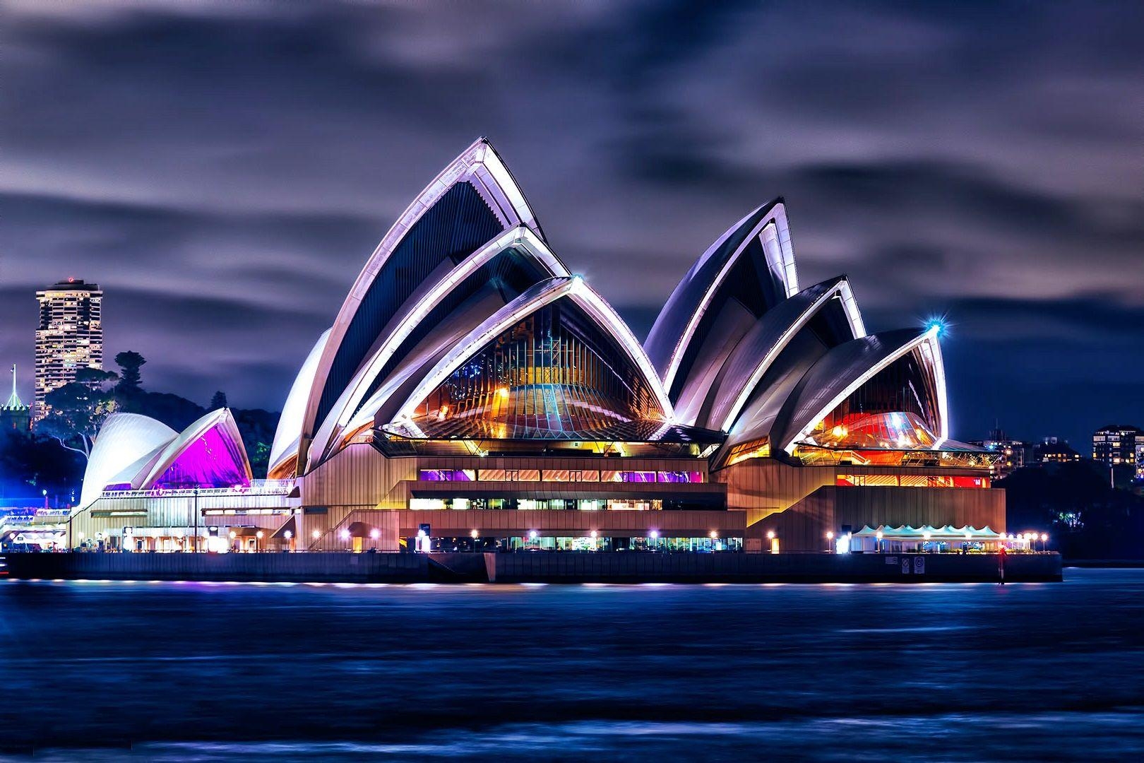 Sydney Oper, Nachtaufnahme, Australien, Architektur, Wahrzeichen, 1620x1080 HD Desktop