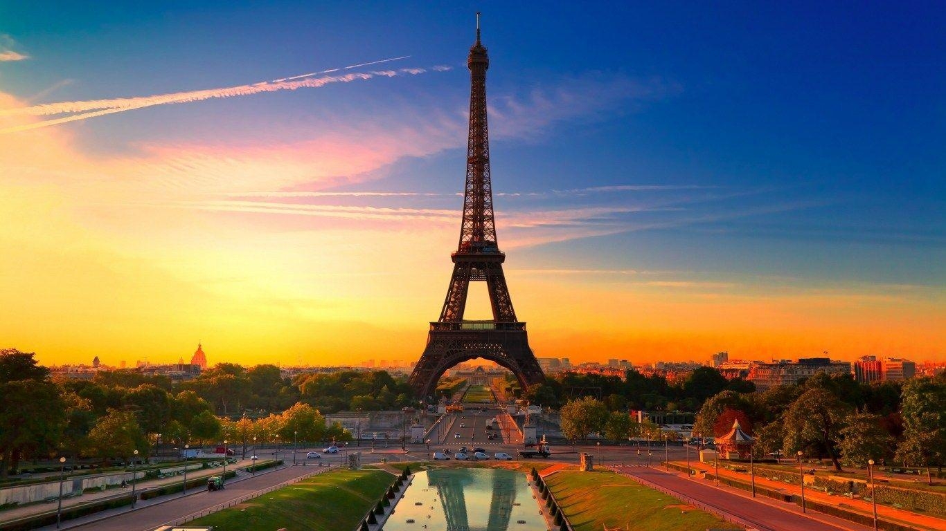 Paris, Eiffelturm, Sonnenuntergang, Frankreich, Herunterladen, 1370x770 HD Desktop