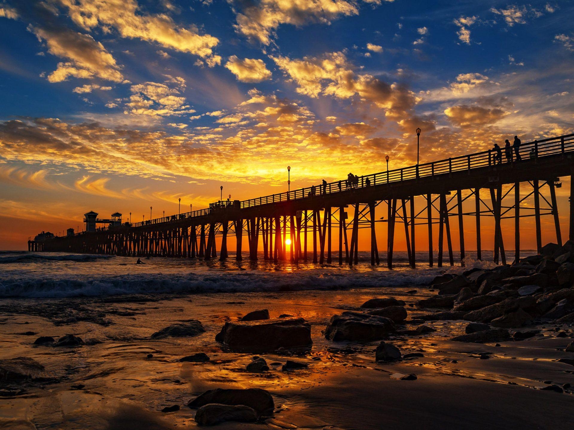 San Diego, Sonnenuntergang, Pier, Meer, USA, 1920x1440 HD Desktop