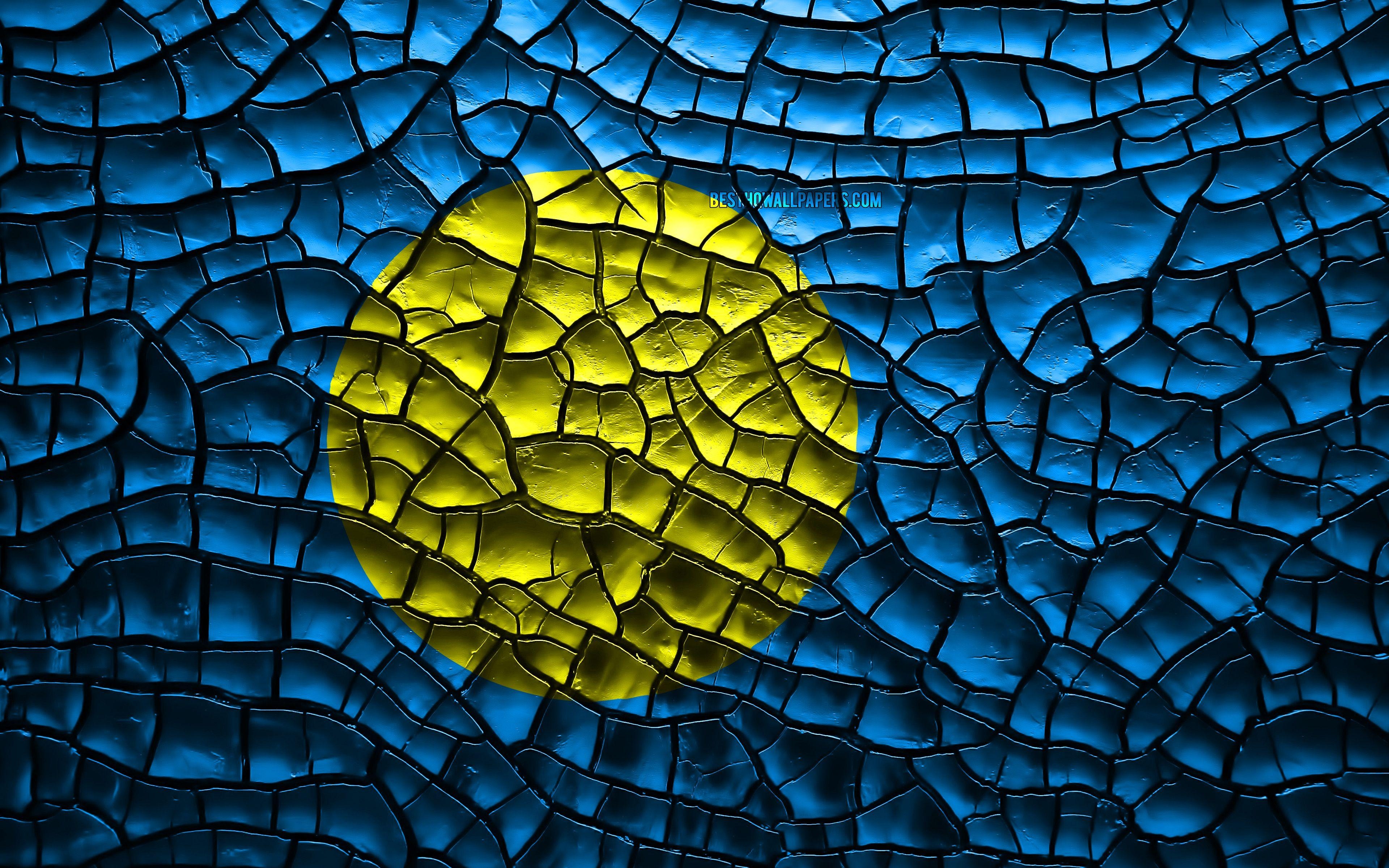 Flagge Palau, 4K, gebrochener Boden, Ozeanien, Nationalflagge, 3840x2400 4K Desktop