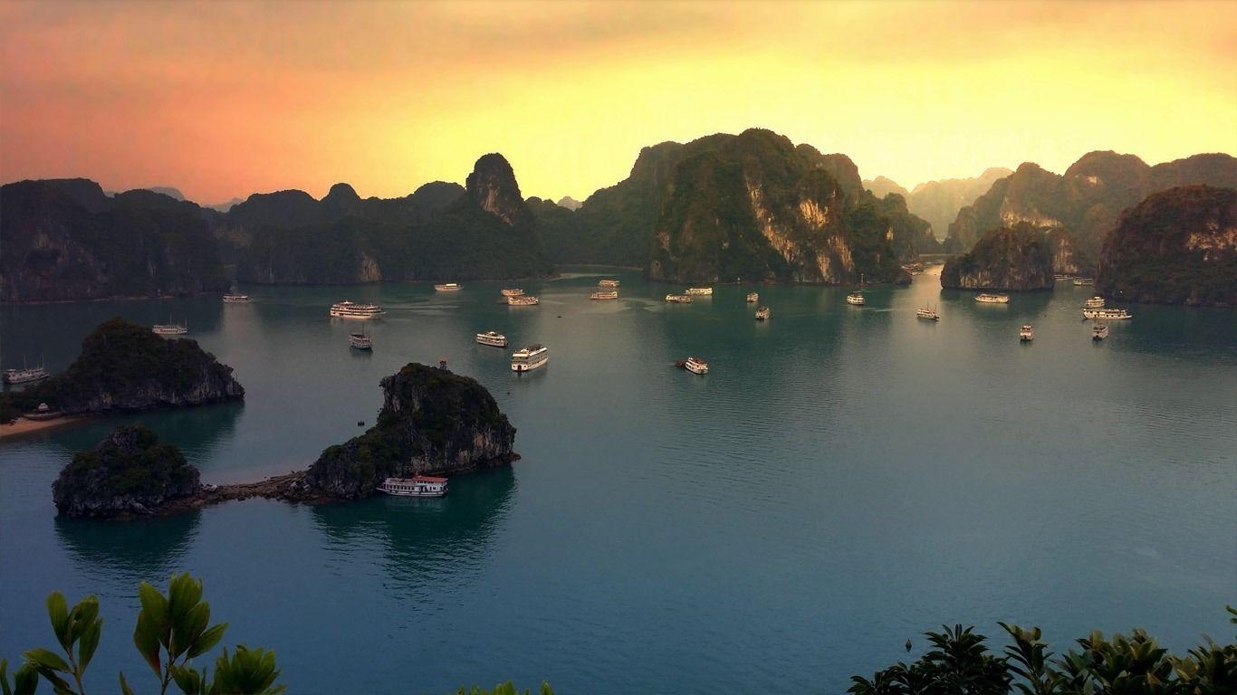 Halong Bucht, Vietnam, Sonnenuntergang, Natur, 2016, 1370x770 HD Desktop