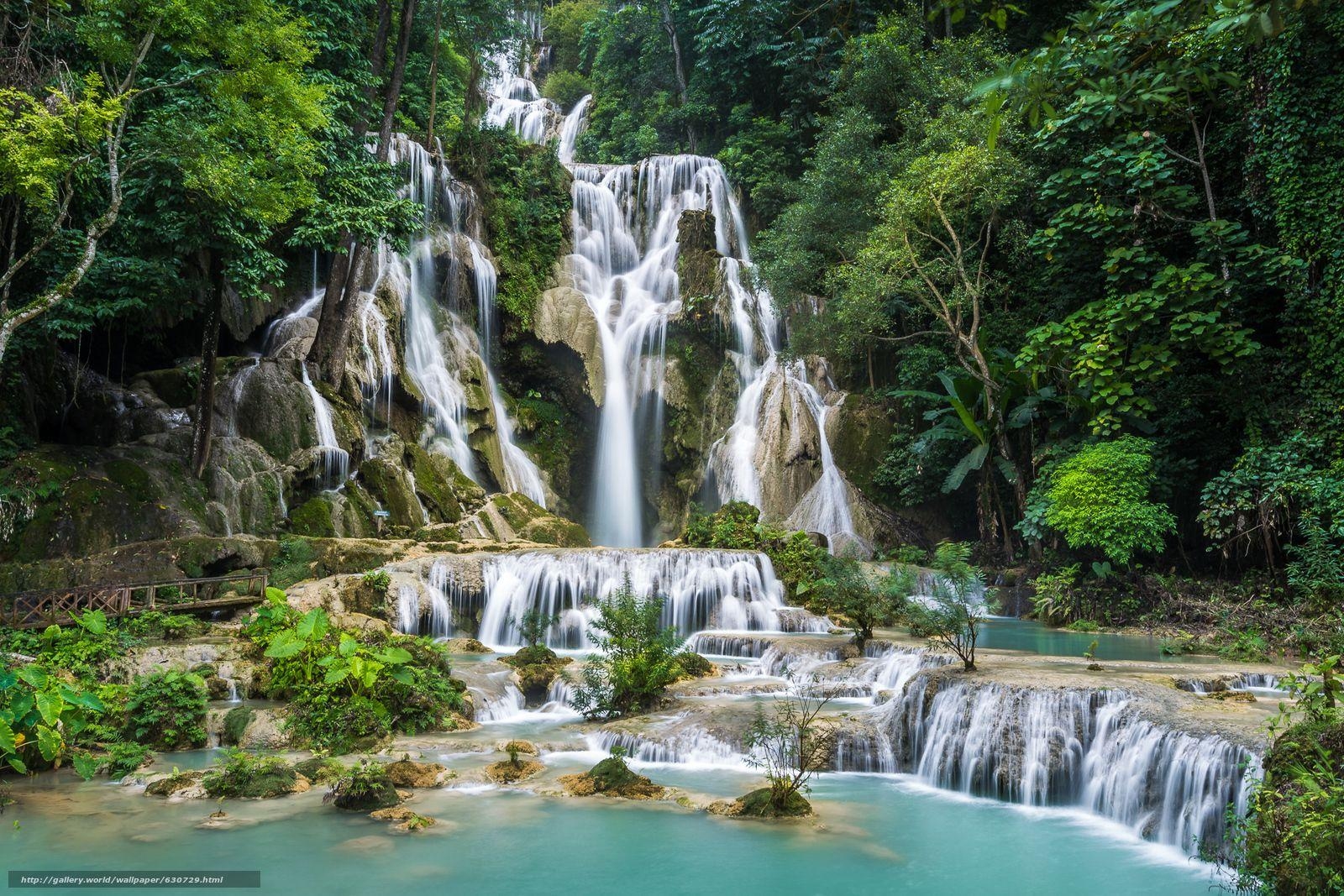 Kuang Si Wasserfall, Laos, Dschungel, Fluss, Natur, 1600x1070 HD Desktop