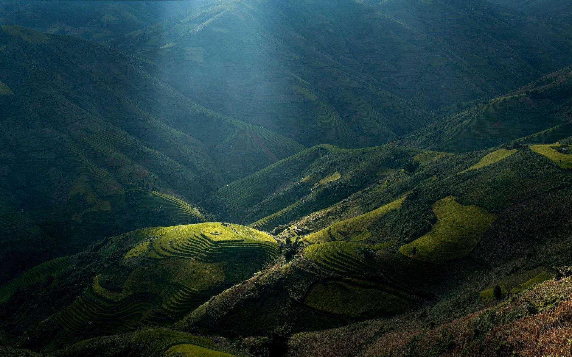 Berge, Vietnam, Sonnenlicht, Landschaft, Reisterrassen, 1920x1200 HD Desktop