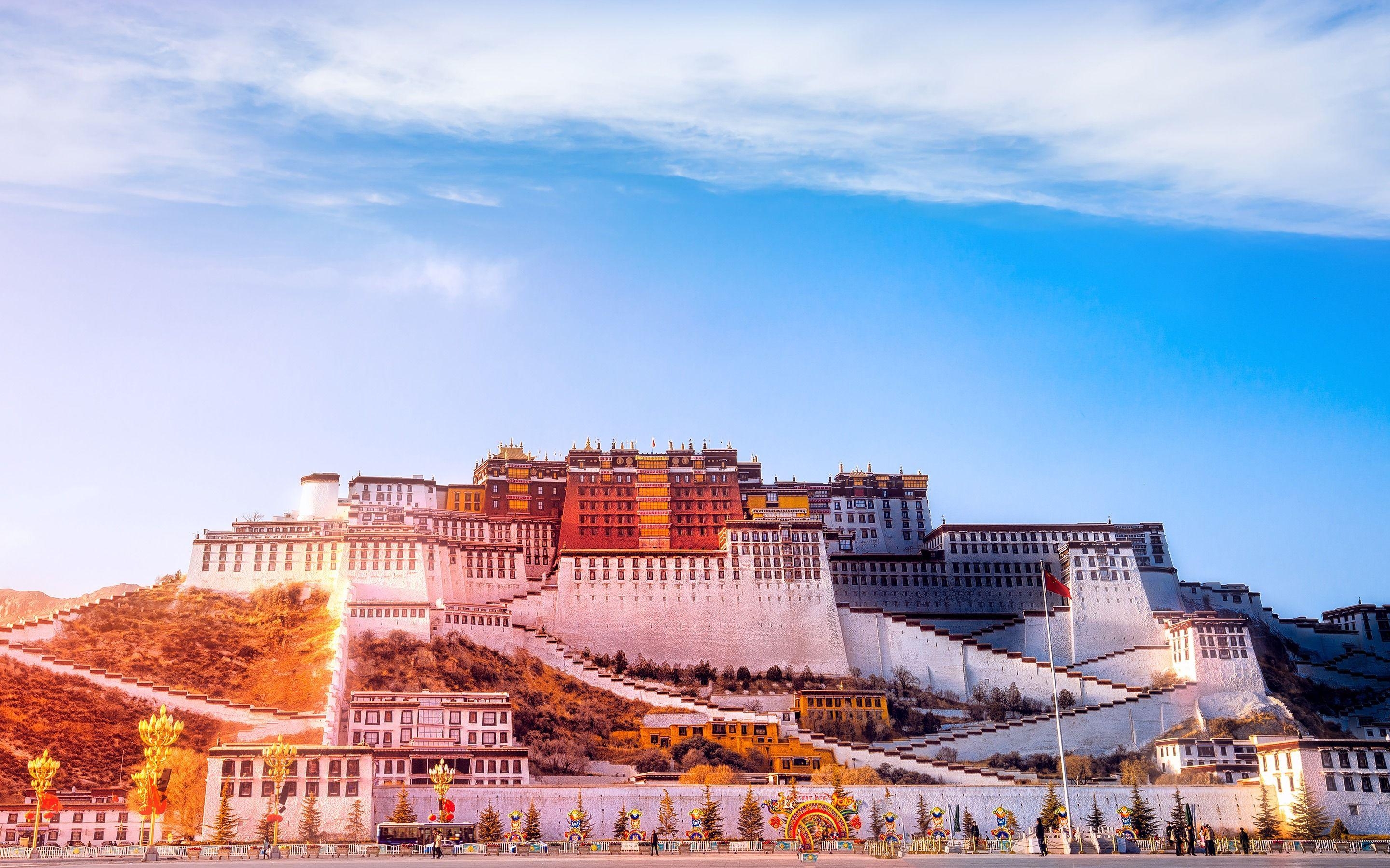 Potala Palast, 4K, Sonnenuntergang, Tibet, China, 2880x1800 HD Desktop