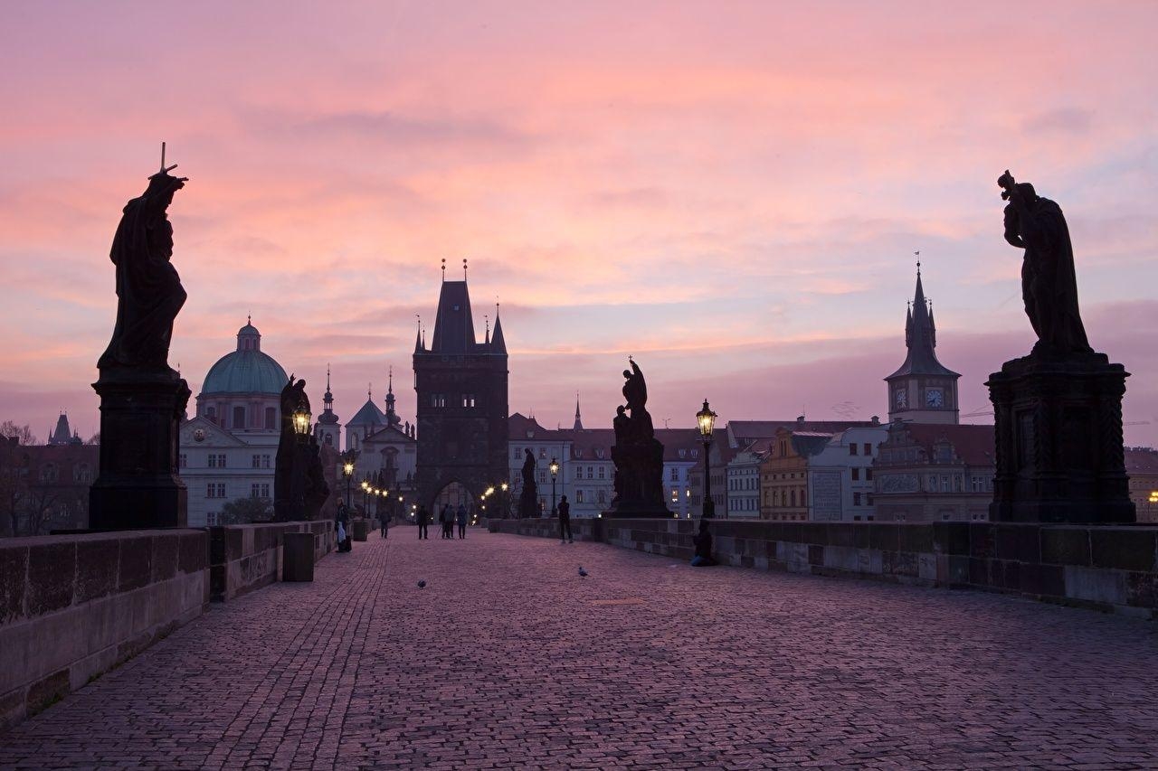 Prag, Abend, Karlsbrücke, Tschechische Republik, Städte, 1280x860 HD Desktop