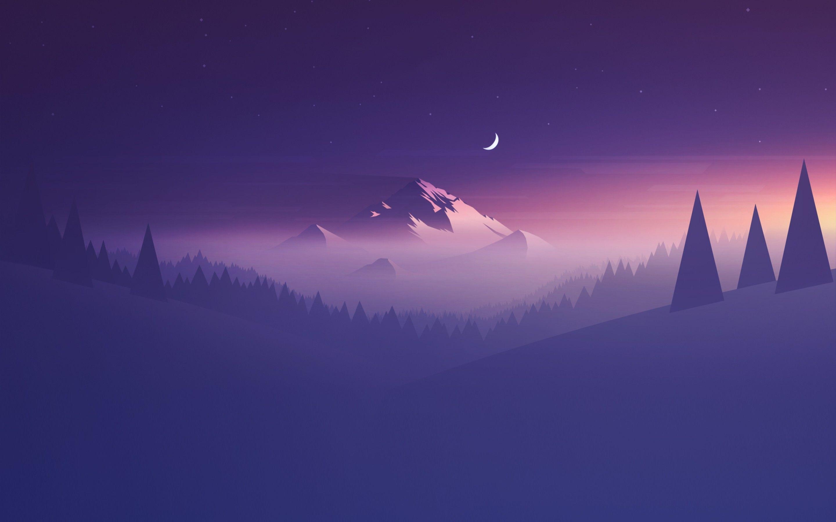 Berg, Minimalistisch, Halber Mond, Kreativ, Grafik, 2880x1800 HD Desktop