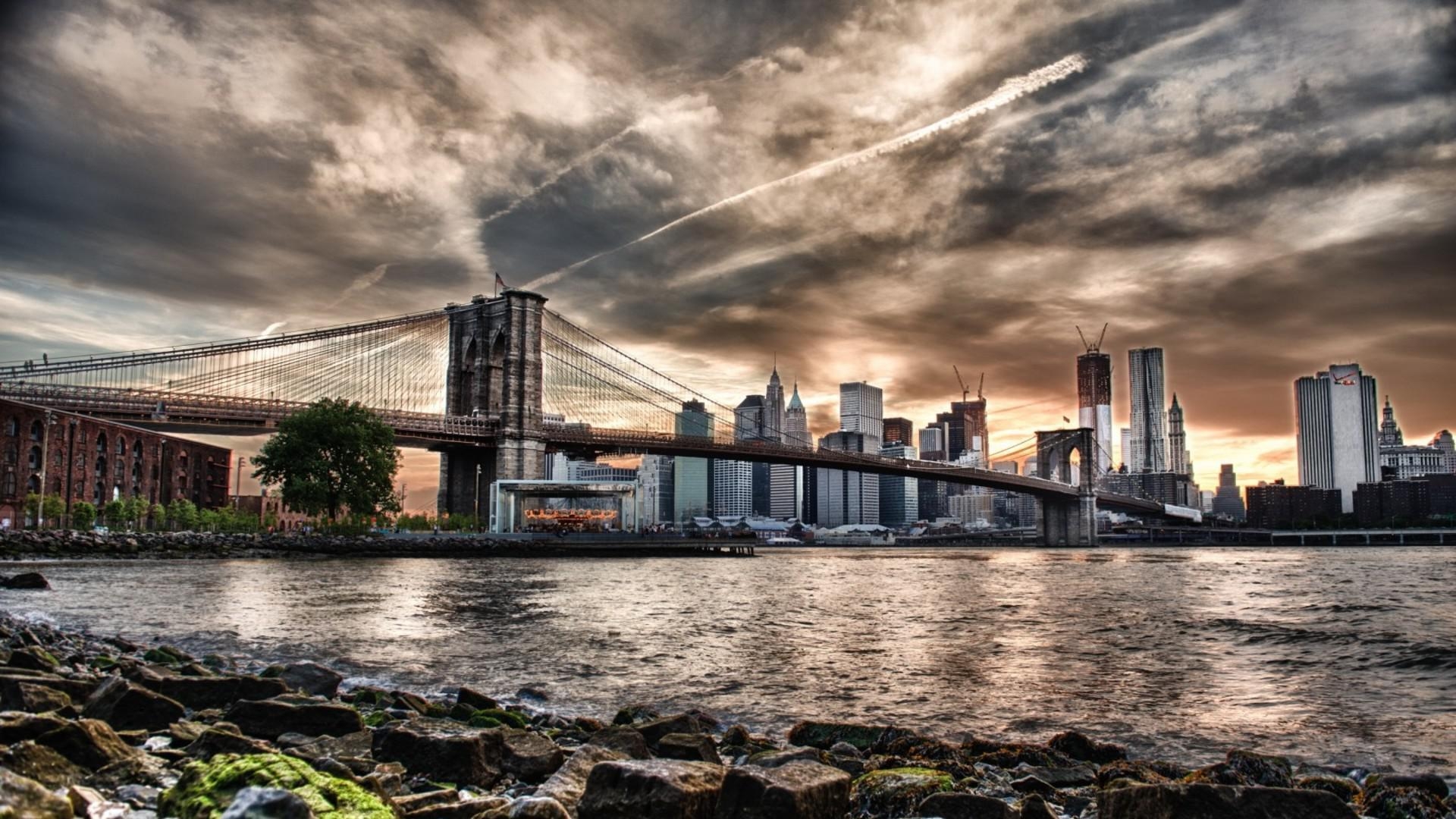 Brooklyn Bridge, Sonnenuntergang, HD, Desktop, Brücke, 1920x1080 Full HD Desktop