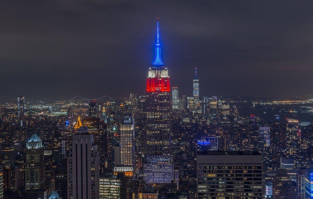 Empire State Building, New York, Nacht, Panoramasicht, 1340x850 HD Desktop