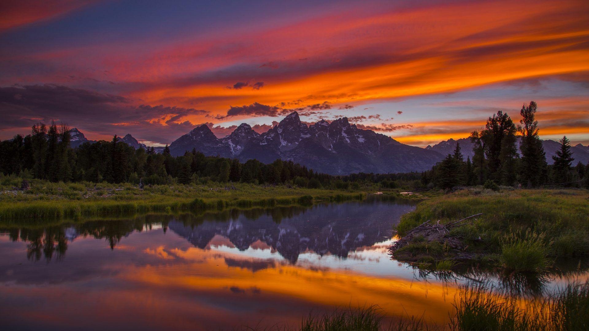 Sonnenuntergang, Grand Teton, Wyoming, USA, HD Download, 1920x1080 Full HD Desktop