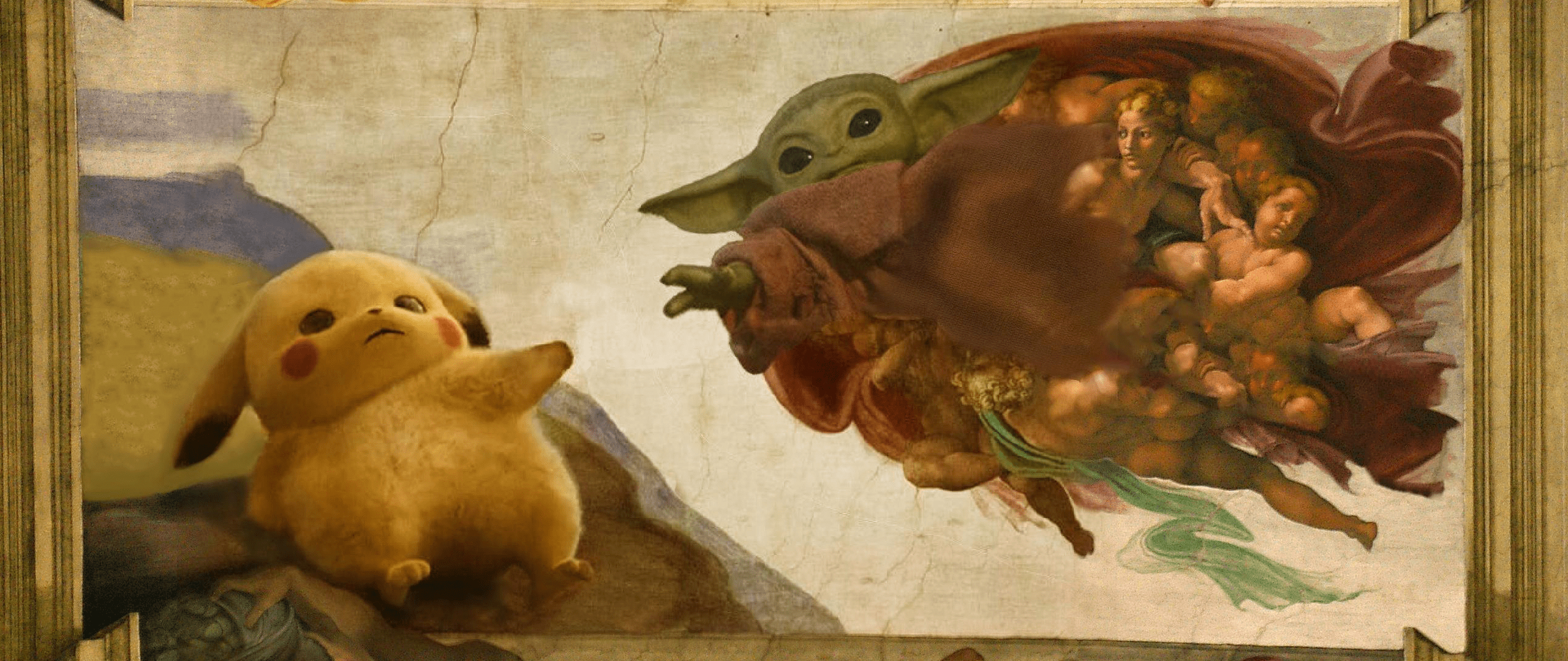 Baby Yoda, Pikachu, niedlich, 2560x1080 Dual Screen Desktop