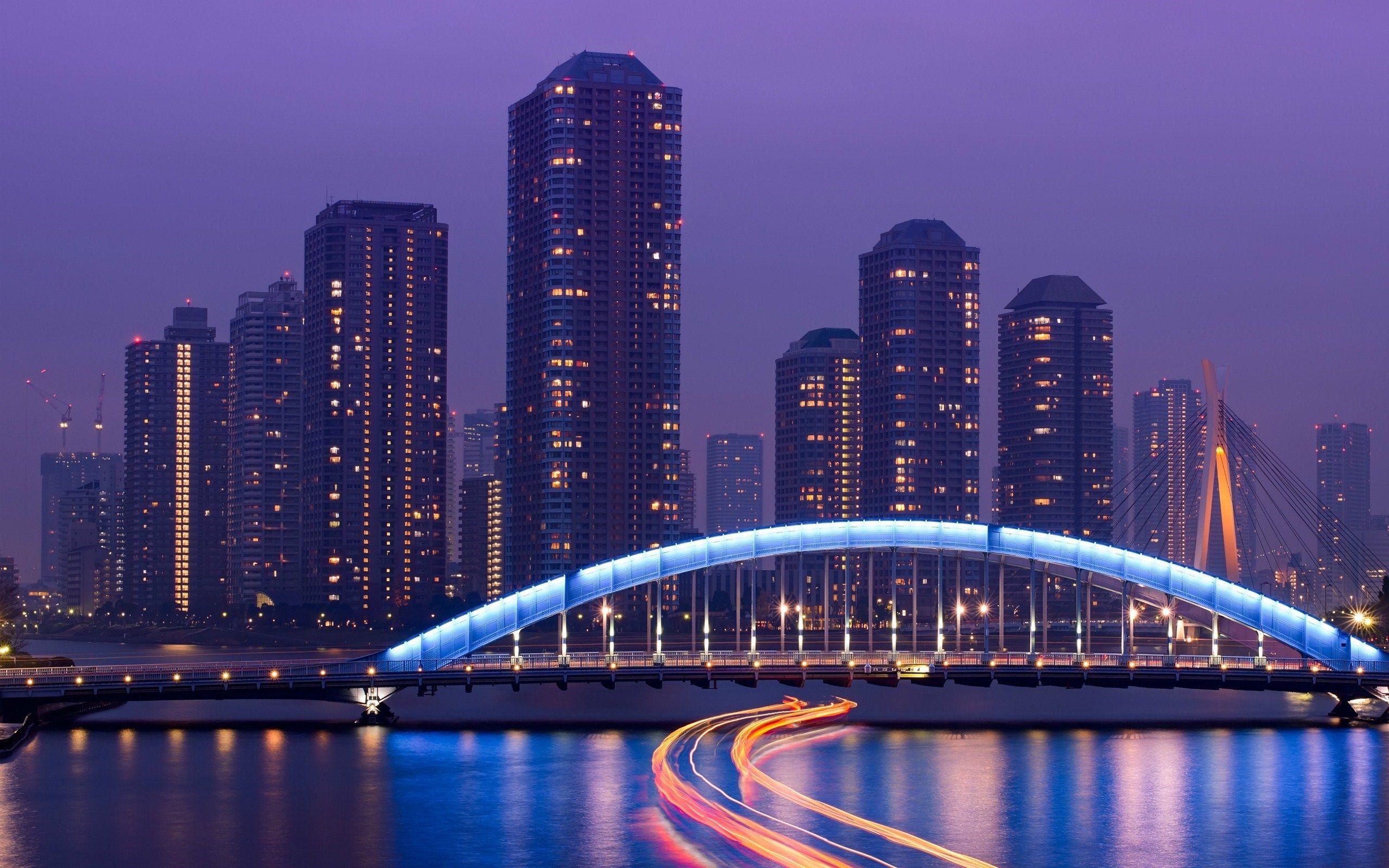 Tokyo Nacht, Wolkenkratzer, Brücke, Japan, Stadt, 2560x1600 HD Desktop