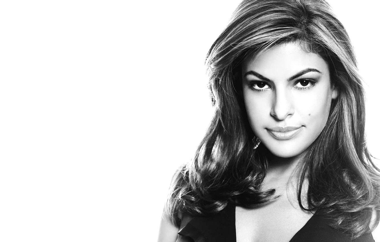 Eva Mendes, Schwarz-Weiß, Model, Schauspielerin, Hintergrund, 1340x850 HD Desktop