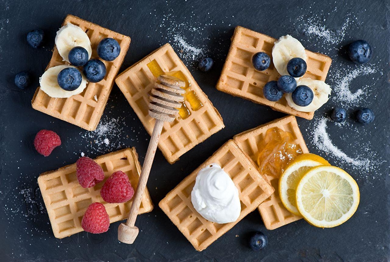 Waffeln, Zitronen, Himbeeren, Blaubeeren, Gebäck, 1280x860 HD Desktop