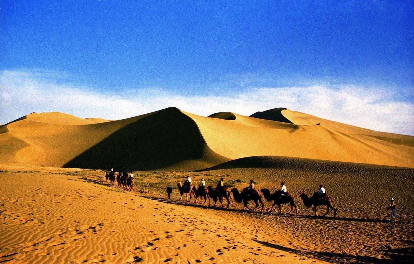 Sudan, Sandlandschaft, Dünen, Wüstencaravan, Panorama, 1340x850 HD Desktop