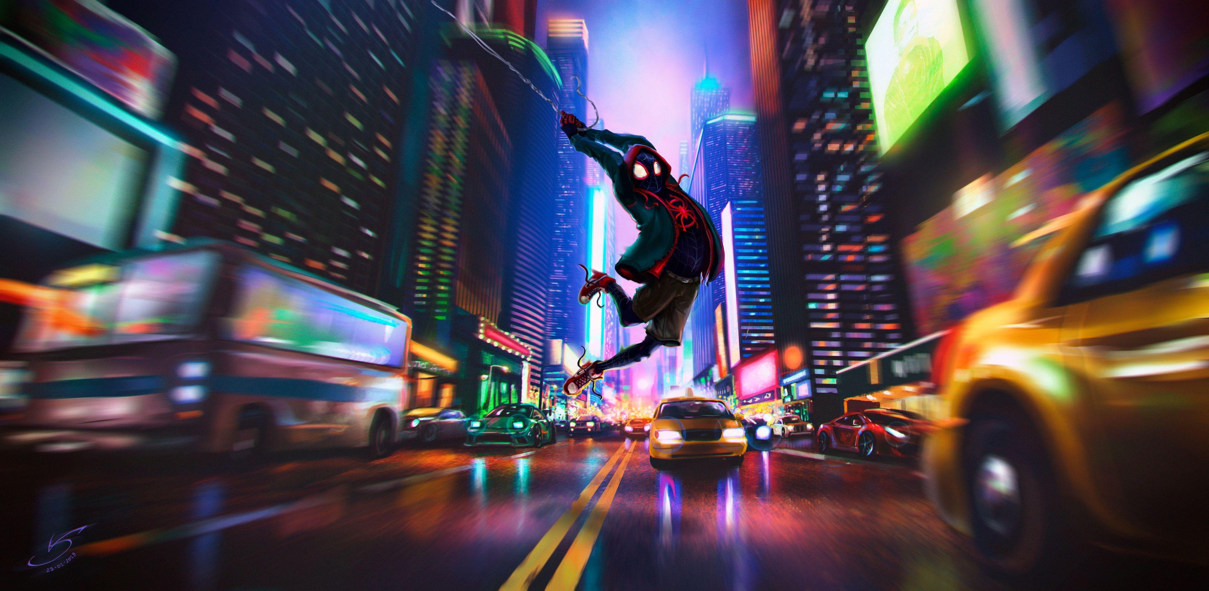 Spider-Man, Spider-Verse, Miles Morales, Cartoon, 4090x2000 Dual Screen Desktop