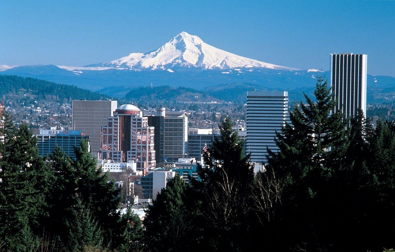 Portland, Skyline, Stadt, Berg, Hood, 1340x850 HD Desktop